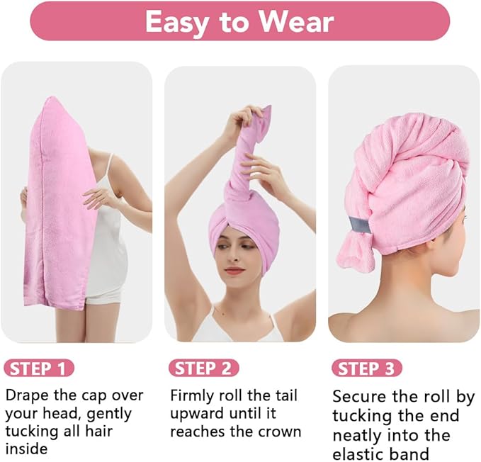 AIDEA Microfiber Hair Towel, Open Wide-End Hair Towels, Super Absorbent Hair Towel Wrap for Women, 5Pack, 31.5×18.9 inch