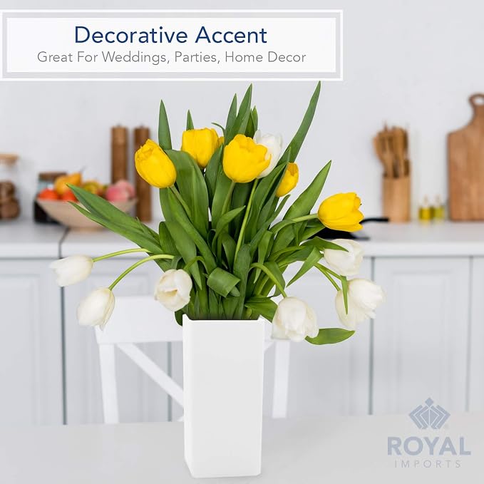Royal Imports Flower Vase Acrylic Tall Rectangle - Decorative Centerpiece for Home or Wedding - Non Breakable Plastic, 5" X10 - White