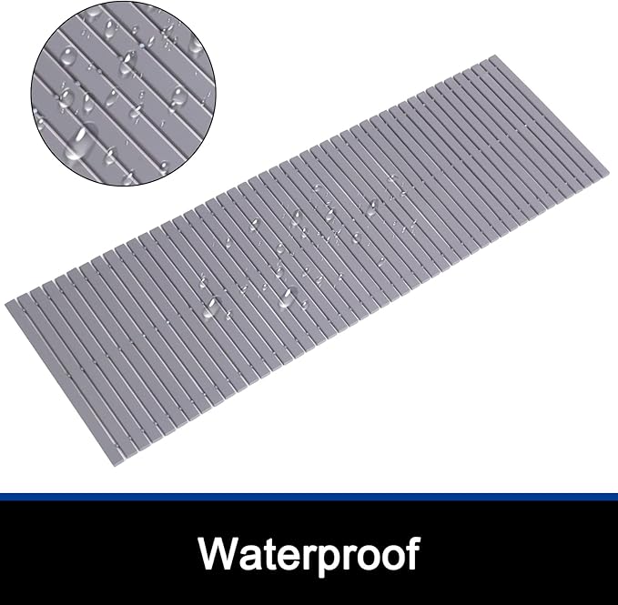 Bath Mat Bathroom Runner Long Large Rugs Floor Wood Shower Bathtub Waterproof Non Slip Accessories 16x48 Inch Easy to Clean, Striped Grey, 1 pc