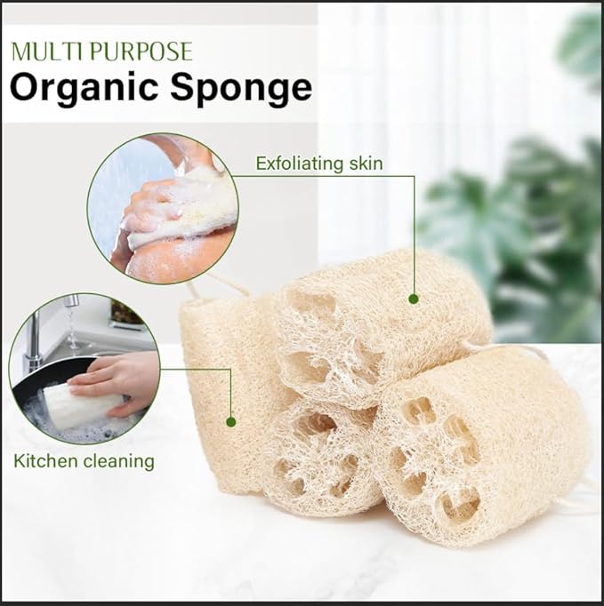 Natural Loofah Kitchen Sponge for Dishwashing 6 Inch 100% Plant Fibers Vegetable Fruit Scrubber Loofa,Natural Loofah Sponge Exfoliating Body Scrubber