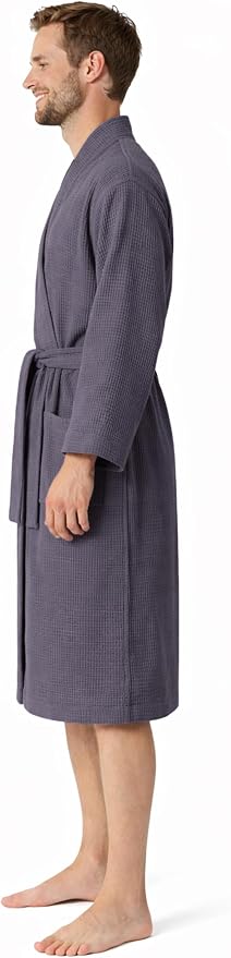 Turkish Linen Men’s Waffle Bathrobe Lightweight Kimono Spa Robe – Quick Dry Bath & Shower Robe for Men with Pockets
