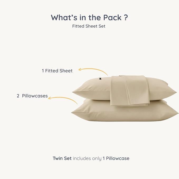 MakeMake Organics Organic Full Fitted Sheet Set GOTS Certified Organic Cotton Fitted Sheet with 2 Pillowcase Ultra Soft Non Toxic Breathable Hypoallergenic Colorful Neutral (Full, Solid Oat)