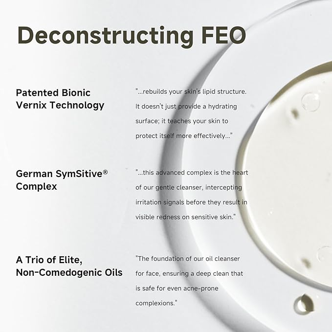 FEO Deep Cleansing Oil, Facial Cleansing Oil, Makeup Remover, Cleanses without Clogging Pores, Residue-Free, All Skin Types, Sensitive Skin, 1.01 fl. oz.