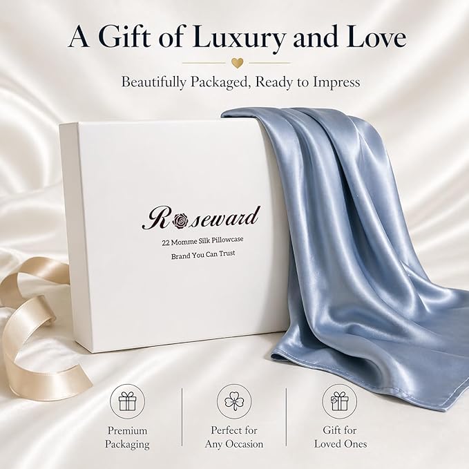 100% Mulberry Silk Pillowcase for Hair and Skin Made in USA, Real 22 Momme Silk Pillow Cases Queen, Not Satin Pillowcase, Anti Acne,Zipper Closure, 1 Pc 20"x30" (Queen, Blue Grey)