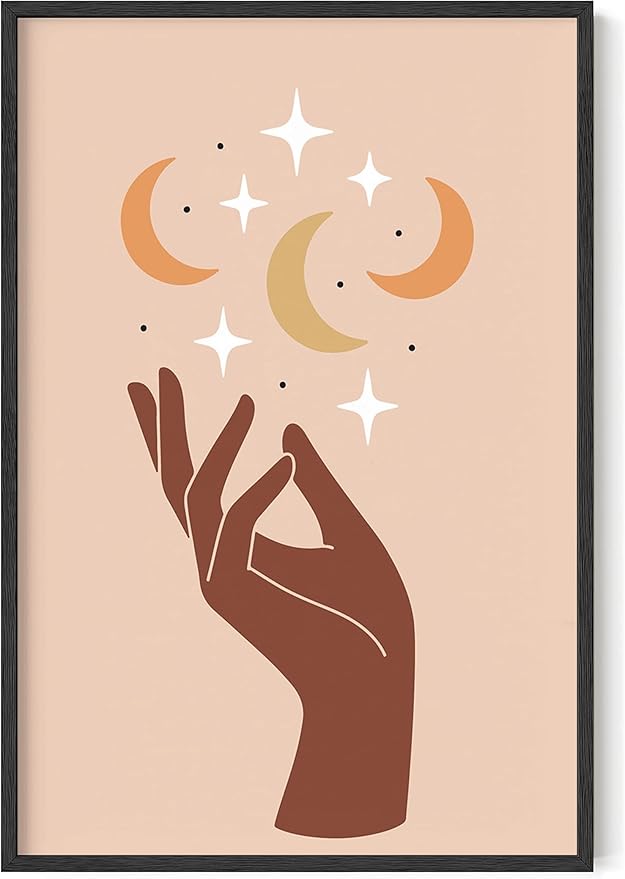Y2K BOO Mystical Hand UNFRAMED Wall Art Celestial Moon and Stars Print Earth Tones Terracotta Mid Century Modern 24x36 Inch Heavyweight Paper Studio Decor