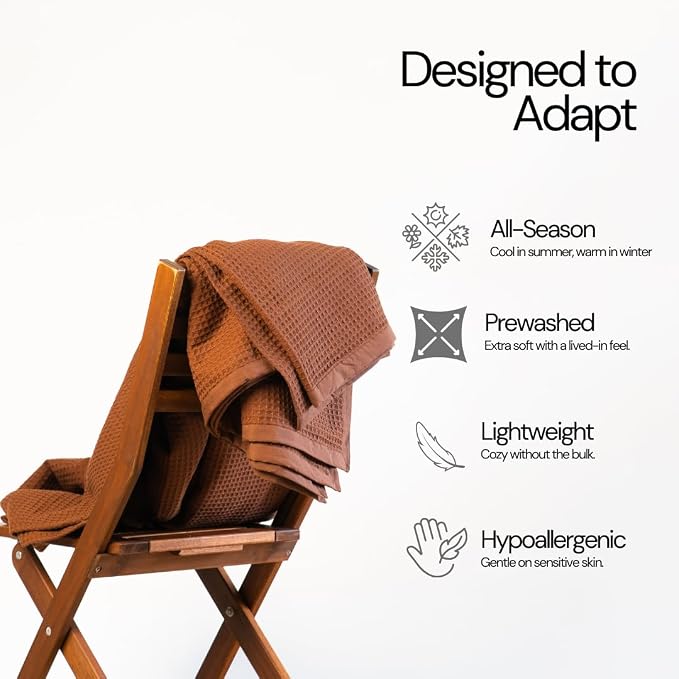 Salt Earth GOTS Certified 100% Organic Cotton Throw Blanket, 90"x90" Waffle Blankets & Throws for Bed, Throw Blanket for Couch, Cozy Christmas Blankets and Throws for Christmas Gifts (Potting Soil)