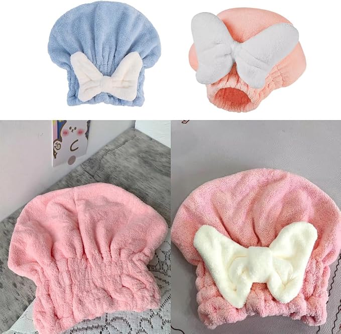 2 Pack Hair Drying Caps Ultra Absorbent Hair Turban Microfiber Hair Towel Wrap Head Towels for Shower Curly Thick Long Hair Conditioner Hair Oil Serum Overnight Conditioning Treatment