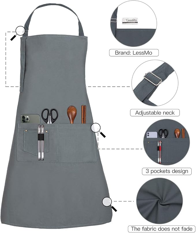 LessMo Bib Apron, Canvas Cotton Cooking Aprons 100% Cotton