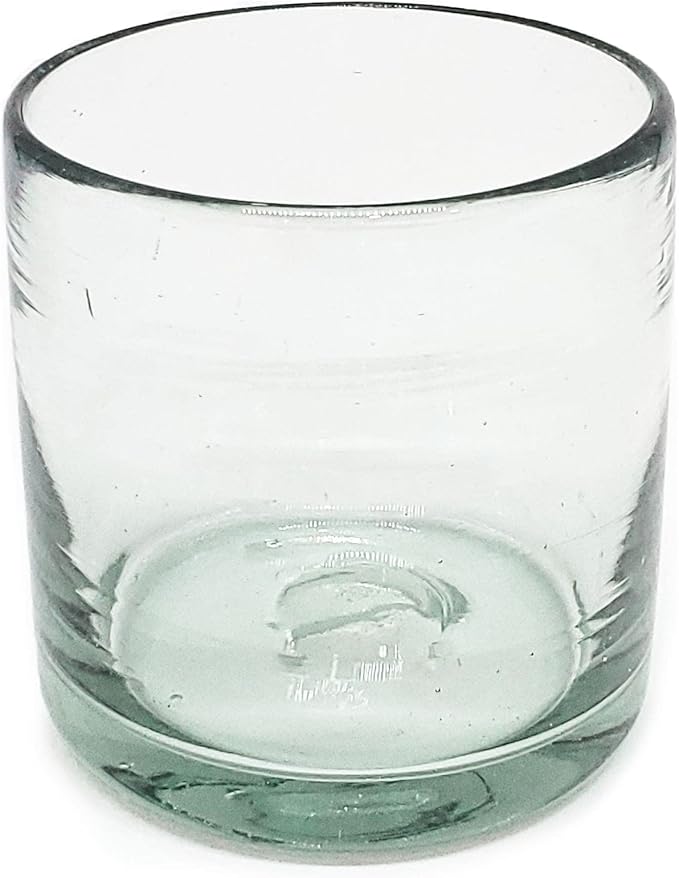 Clear Blown 8 oz DOF Rocks Glasses (set of 6) - Hand Blown Mexican Glassware Recycled Glass Drinking Glasses for Water, Juice, Margarita, Cocktails & Whiskey, Toxin Free