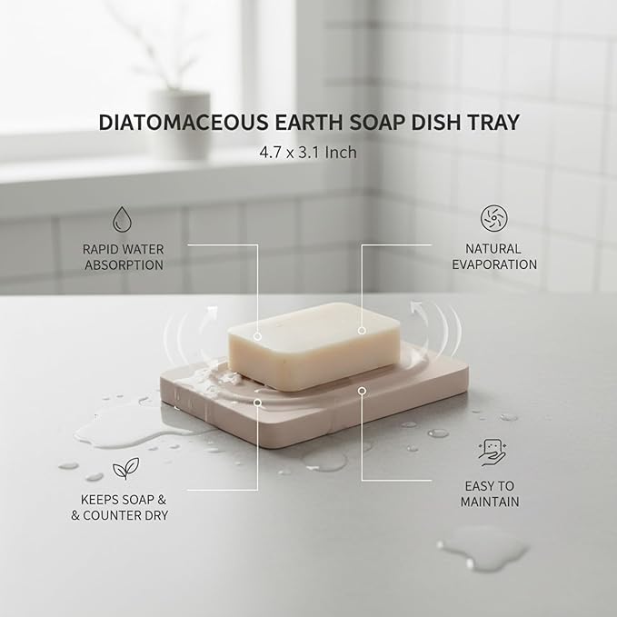 Diatomaceous Earth Soap Dish Tray, Stone Tray for Bathroom Sink Counter, 4.7 x 3.1 Inch (1 PC)
