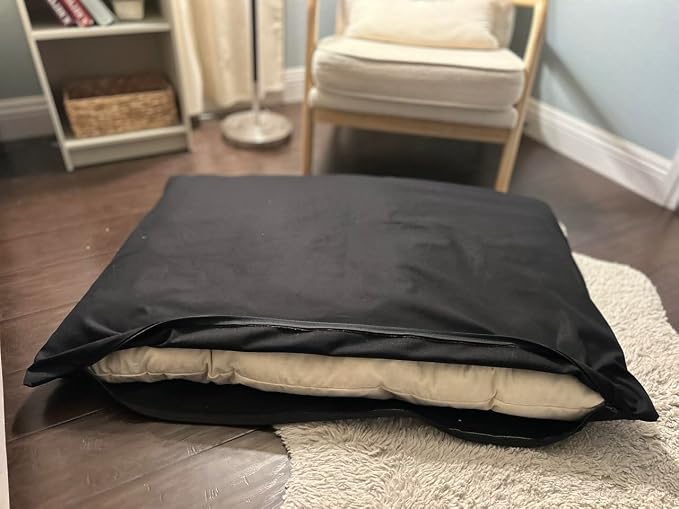 Natural Cotton Canvas Dog Bed – Raw Cotton Filled Pet Cushion Insert, Breathable Eco-Friendly Dog Mattress, Durable Washable Cover with Zipper (Black, X Large 53"x36"x5")