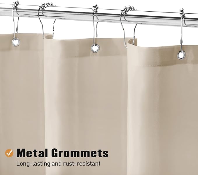 MitoVilla Stall Half Size Shower Curtain Liner, 36 x 72 Inch Fabric Bath Curtain Liner for Modern Hotel, Beige Shower Liners, Washable & Water Repellent, Cream