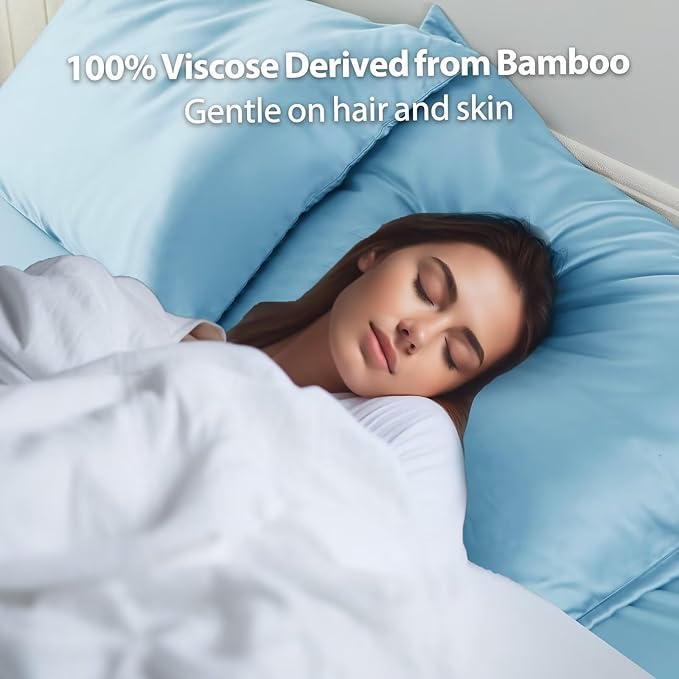 4 Pack Cooling Pillow Cases,Viscose Derived from Bamboo Pillow Protectors Queen Size Set of 4, 400 Thread Count Soft Silky Breathable Summer Pillow Cover with Zipper Hidden (4PCS, Queen,Light Blue)