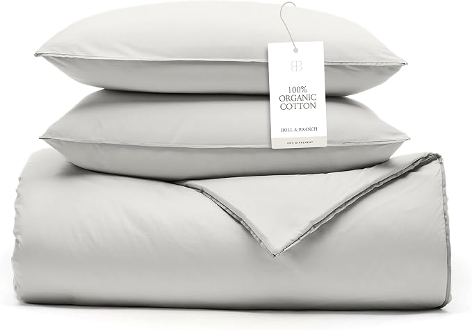 BOLL & BRANCH Signature Comforter Set - Twin/Twin XL, Mist - Duvet Insert and Cover in One Layer - Luxury Organic Cotton, Down Alternative, Hypoallergenic, All-Season - 1 Comforter and 2 Shams