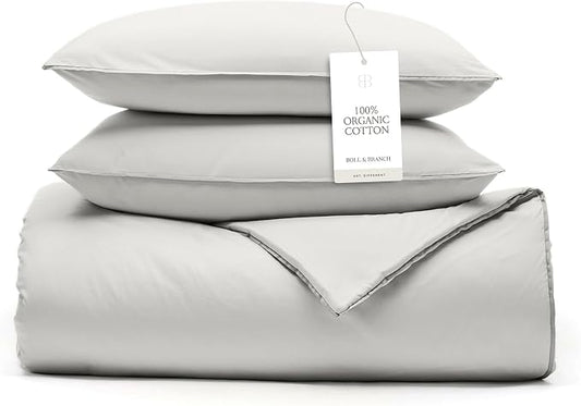 BOLL & BRANCH Signature Comforter Set - Twin/Twin XL, Mist - Duvet Insert and Cover in One Layer - Luxury Organic Cotton, Down Alternative, Hypoallergenic, All-Season - 1 Comforter and 2 Shams