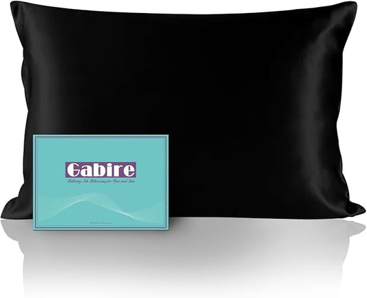 Gabire Mulberry Silk Pillow Case for Hair and Skin Prevent Acne Pillowcases Both Sides Real Silk Pillowcases Organic Silk Pillowcase with Hidden Zipper, Black, Queen (20"×30")
