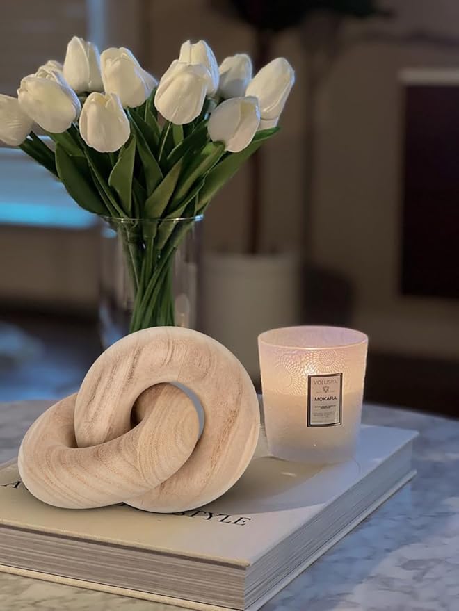 Table Decor Handcrafted Wooden Knot Sculpture Decor – Modern Nordic Style Decorative Accent for Home, Office, Shelf, and Console Table – Natural Oak Finish, 7"x4.7"