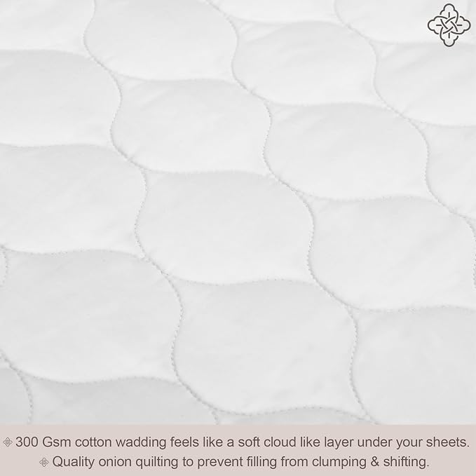 Bioweaves 100% Organic Cotton Mattress Pad Cover, GOTS Certified Cooling 300 GSM Quilted Fitted Mattress Topper & Protector with Soft Cotton Wadding - White, 20 Inch Deep Pocket, Full
