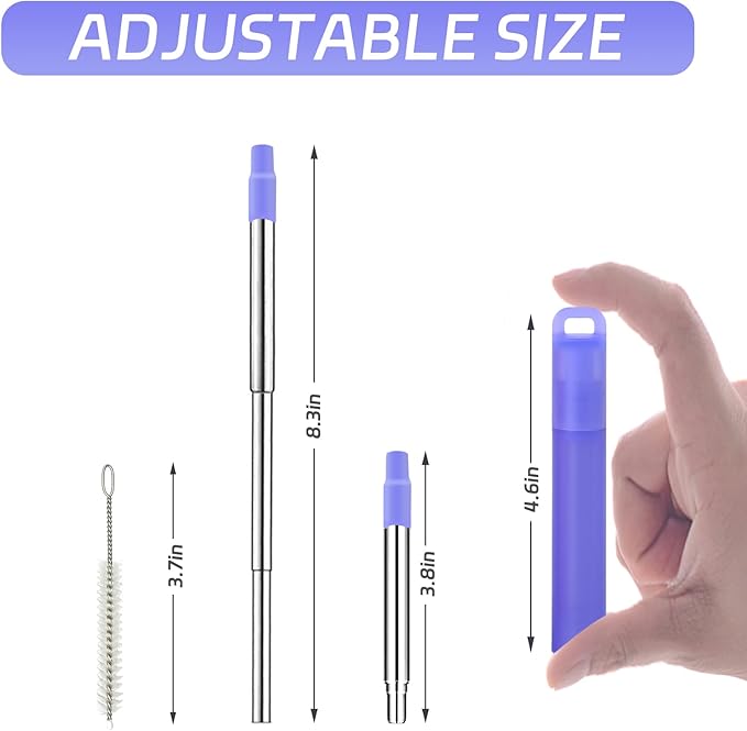 Reusable Metal Straws Travel 3 Pack Collapsible Straw with Case and Cleaning Brush Retractable Portable Pocket Straws
