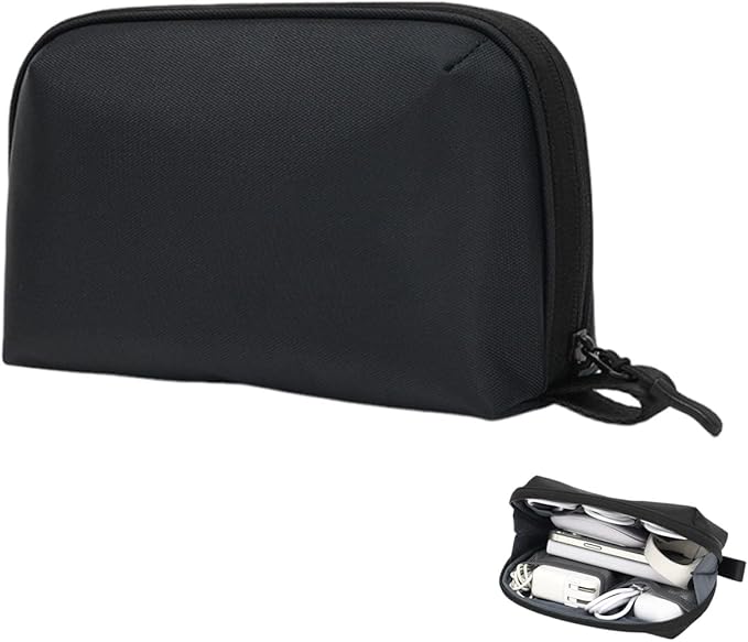 Oxford Tech Organizer Pouch with 6 Compartments,Water-Resistant Travel Cord Organizer Case & Electronic Accessories Storage Bag (Black)