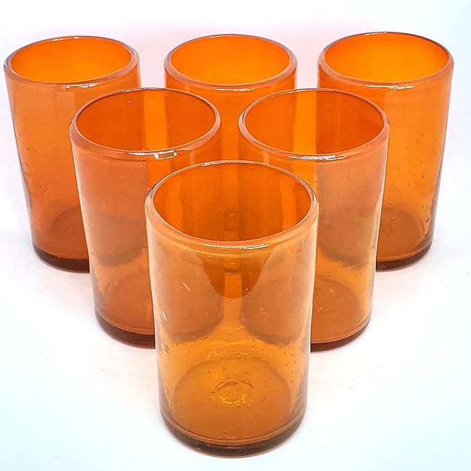 Solid Orange 14 oz Drinking Glasses (set of 6), Recycled Glass, Lead-free, Toxin-Free (14oz Drinking)