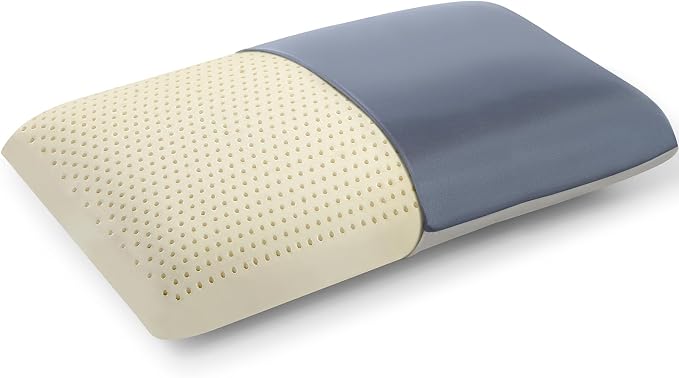 Firm Talalay Latex Pillow, Slim Design, Instant Cooling Ice Silk Pillowcase, OEKO-TEX Certified Supportive Bed Pillow for Neck Pain, Non-Flattening for Stomach Sleepers (Standard - 4.7" Low Profile)
