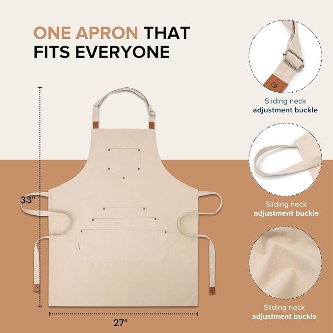 Cotton Canvas Apron for Women & Men – Adjustable Neck Strap & Waist Ties with Pockets