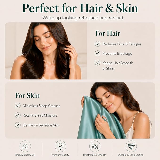 22 Momme Silk Pillowcase for Hair and Skin Made in USA,100% Pure Mulberry Silk Pillow Cases, 6A Grade Natural Organic Silk, Oeko-TEX Certified, Anti Aging, 1 Pack 20"x26" (Standard, Mineral Blue)