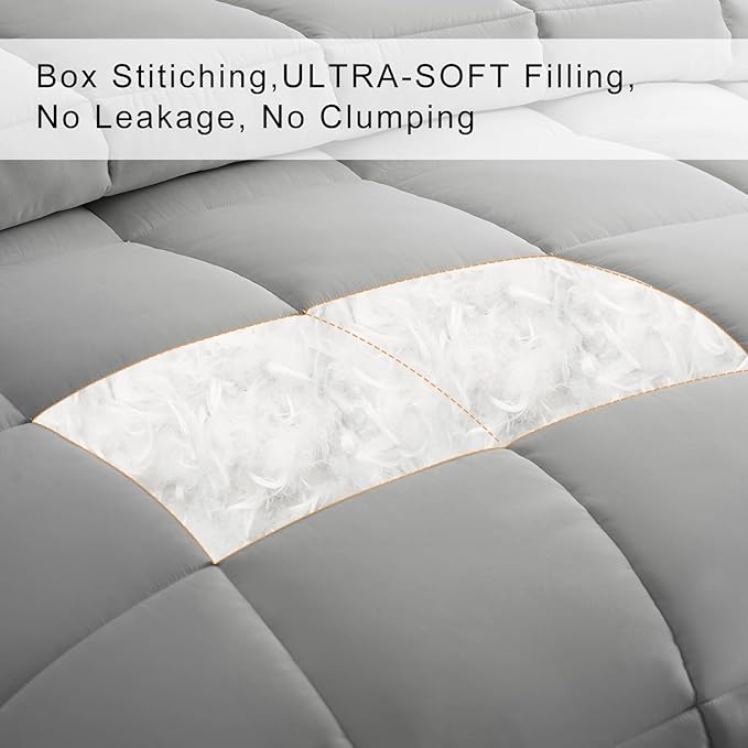 COHOME PremiumTwin XL Size Comforter, All-Season Quilted Down Alternative Duvet Insert, Luxury Hotel GentleSoft Comforter with Anti-Clump Tech & 8 Tabs - Reversible - Light Grey 68x92 inches