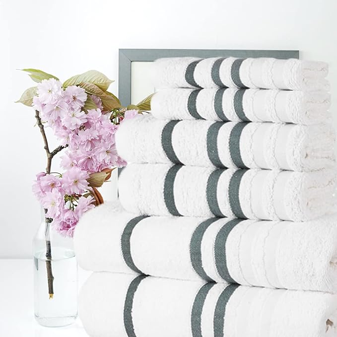 CASA COPENHAGEN Exotic 6 Pieces Towel Set- Snow White, 525 GSM 2 Bath Towel 2 Hand Towel 2 Washcloth, Designed in Denmark Made of Soft Egyptian Cotton for Bathroom, Kitchen & Shower