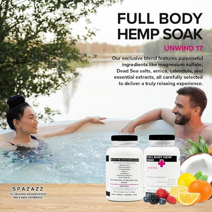 Spazazz Full Body Hemp Soak - 1000mg Hemp - Spa Hot Tub & Bath Aromatherapy Bath Salt Crystals - 538g/19oz (Unwind 17)