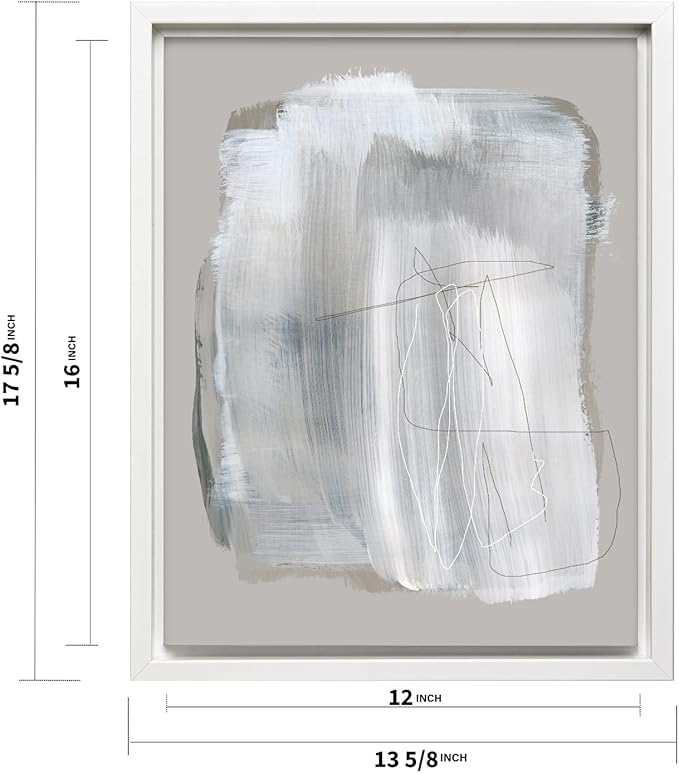 Monem Art Abstract Minimal Brushstroke Print - Scandinavian Neutral Line Art Poster - Wall Decor for Living Room, Bedroom or Office - 12x16 White Framed CANVAS Wall Art by Mareike Bohmer