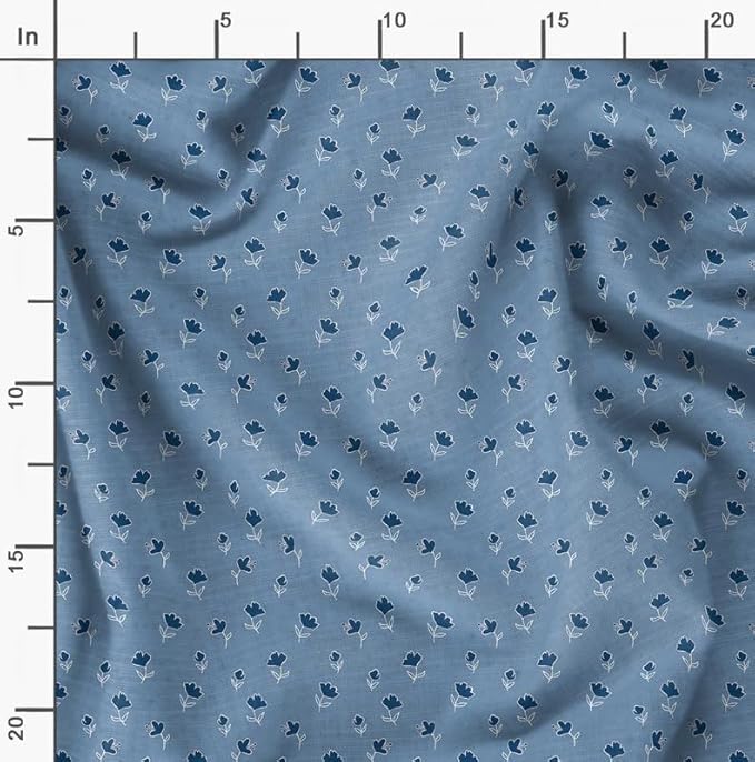 Soimoi Lightweight Velvet Fabric - Blue - Floral Print, Unstitched Material - 58" Wide, Perfect Fabric for Upholstery, Fashion and Craft Projects, 1 Yard