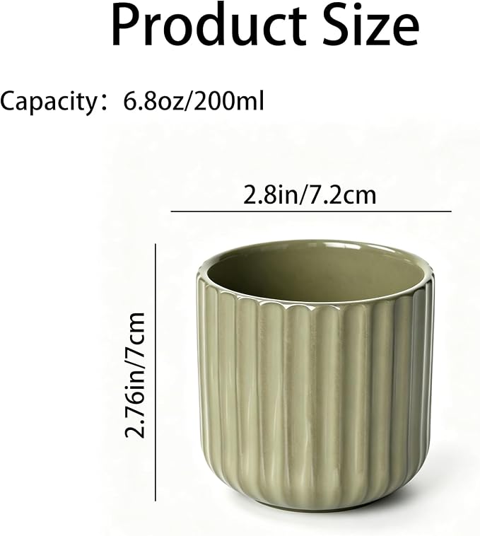 Japanese Ceramic Mug, Vintage Tea Cup 6oz Striped Cup No Handle Drinking Cup for Latte Milk Water Beverage Juice Microwave and Dishwasher Safe, Kiln Transformation Cup (Vintage Green)