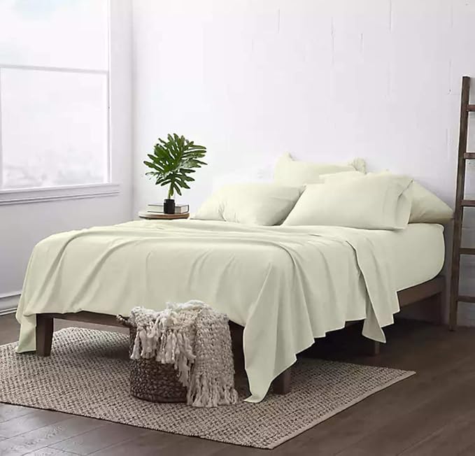100% Real Certified Organic Cotton Bedsheet Set, Cal-King Size 6 Piece 800-Thread-Count Sheet Set, [1 Fitted + 1 Flat + 4 Pillowcases], Extra 30" Deep Pocket - Ivory