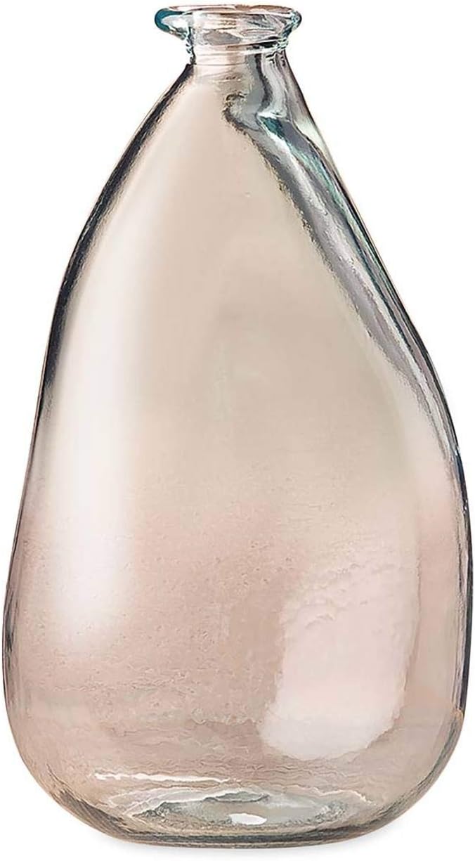 VivaTerra Oblong Recycled Glass Balloon Vase – Handblown Glass Vases for Centerpieces – Unique Organic Shape in a Delicate Clear Color – Sustainable and Unique Home Decor (14" H x 8.25" Dia.)