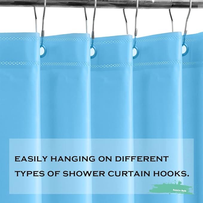 Baby Blue Plastic Shower Curtain Or Liner, 72x72 Inch Lightweight Cream Blue Plastic Bathroom Shower Showroom Inner Curtain with Rustproof Metal Grommet Holes and Weighted Magnets