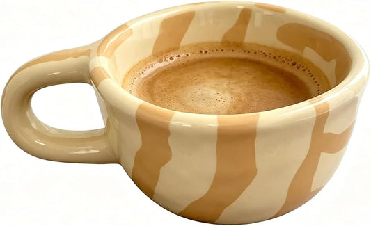 Ceramic Coffee Mug 5.7Oz Small Checkered Coffee Cups Alpine Pattern Hot Chocolate Cup Handmade Checkerboard Latte Mug Aesthetic Gift for Coffee Lovers Microwave Safe,Striped