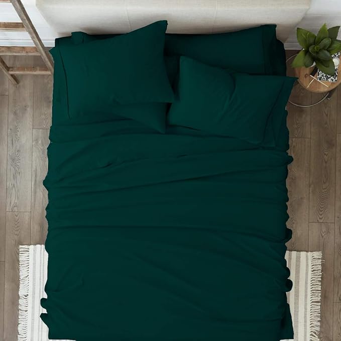 Femini Fashion 100% Organic Cotton Bed Sheets 800-Thread-Count, 16-Inch Deep-Pocket, Luxury Breathable Crisp 4-Piece Bed Sheet Set (1 Flat Sheet, 1 Fitted Sheet, 2 Pillowcases) - Queen, Teal Blue