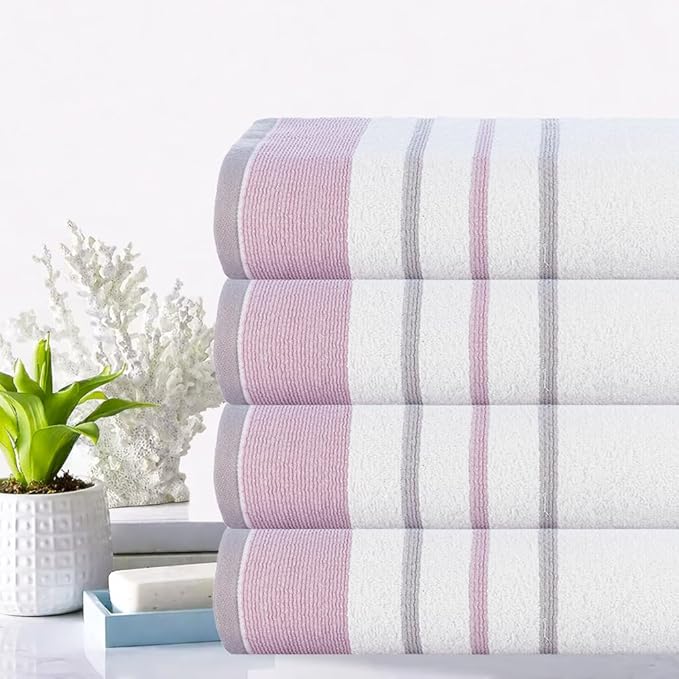 CASA COPENHAGEN White Bay 4Pcs 100% Egyptian Cotton Designer Hand Towels Gift Set- Grey - Purple 600 GSM, 28"x16", 4Hand Towels for Bathroom Set for Women & Men