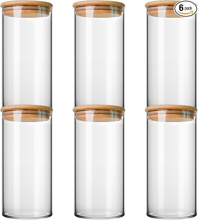 600ml/20.29Oz Clear Airtight Food Storage Jars with Bamboo Lids - Overnight Oats Jars - Spice Storage Containers Jars - Kitchen Storage Canisters for Salt,Sugar,Coffee,Tea,Nuts,Cookies
