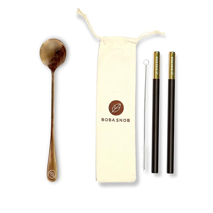 Premium DIY Boba Tea Kit - 5 Organic Teas - 32 oz Boba - 2 Stainless Steel Straws - Teaspoon - Reusable Bubble Cup & Brown Sugar Non-Dairy Creamer To Make The Perfect Bubble Tea Drink At Home!