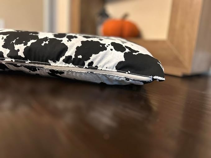 Natural Cotton Canvas Dog Bed – Raw Cotton Filled Pet Cushion Insert, Breathable Eco-Friendly Dog Mattress, Durable Washable Cover with Zipper (Cow Print Black White, Large 48"x30"x5")