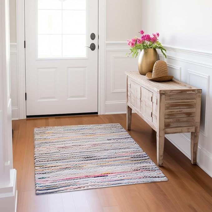 COTTON CRAFT Cotton Chindi Rag Rug - Boho Farmhouse Rustic Area Accent Throw Rug - Handwoven Reversible Natural Recycled Yarn Carpet - Living Room Kitchen Entrance Home Gift - 20 x 32 in - Multi Color