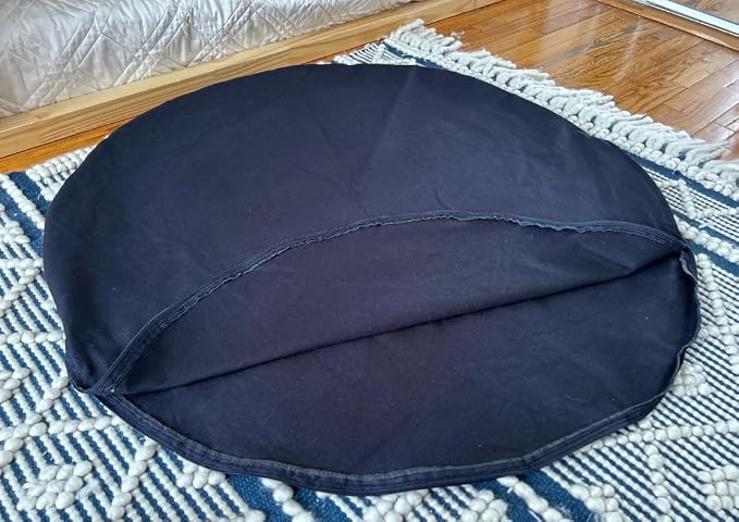 Natural 100% Cotton Canvas Round Dog Bed Cover Eco Friendly Durable Pet Bedding Dog Cushion Covers with Zippers Machine Washable Covers (Black, X Large 42 Inches)