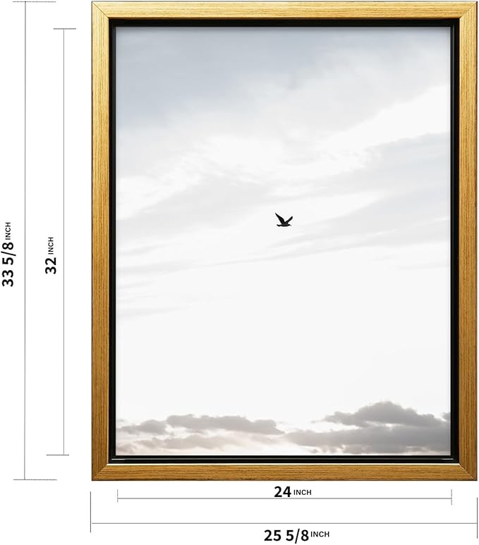 Monem Art Minimalist Bird in Sky Photography Print - Moody Nordic Landscape Art Poster - Wall Decor for Living Room, Bedroom or Office - 24x32 Gold Framed CANVAS Wall Art by Mareike Bohmer