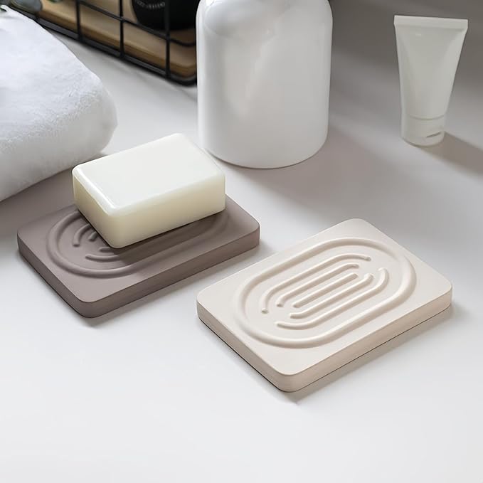 Soap Tray Water Absorbing Diatomite Dish Shampoo Bar Soap Holder Quick Dry Stone Soap Bar Holders Fast Drying Soap Saver Diatomaceous Earth Dishes for Shower Bathroom Bathtub Sink Organizer (Grey)