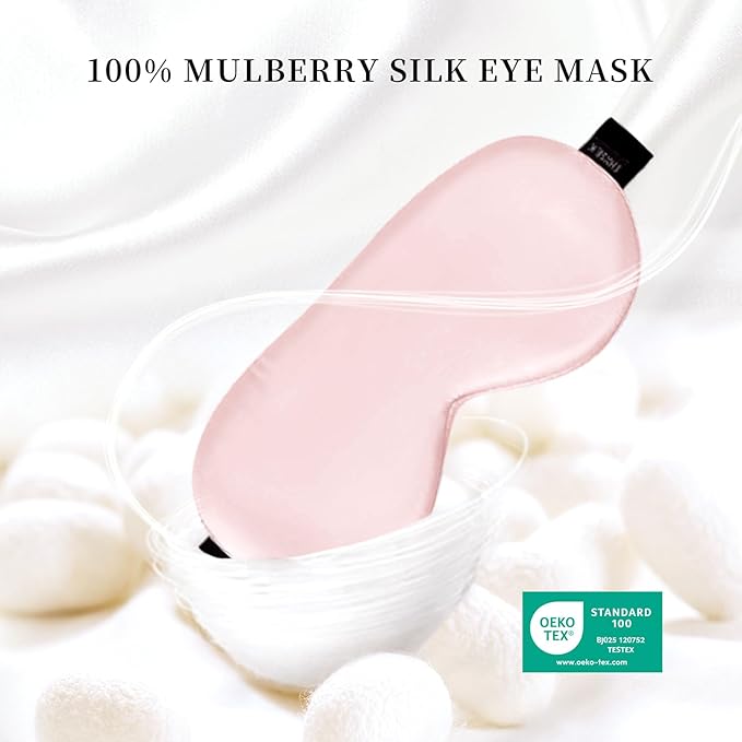 THXSILK Sleep Mask 100% 19 Momme Pure Mulberry Silk Super Smooth Cooling Sleep Eye Mask Blackout for Women/Man/Kids Eye Cover with Wide Head Strap Good Night Sleep Comfortable Travel Nap Charming Pink