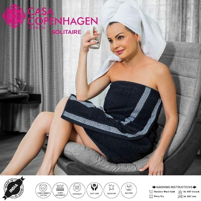 CASA COPENHAGEN Solitaire 6Pcs 100% Egyptian Cotton Large Designer Towels Gift Set- Teal, 600GSM, 2Bath 2Hand 2Washcloths, Bath Towels for Bathroom Set for Women & Men
