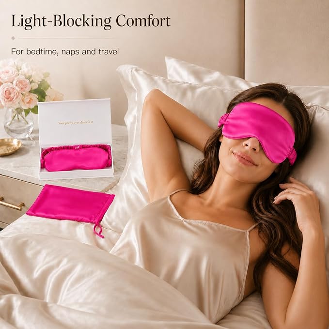 Silk Sleep Mask Light Blocking Luxury 100% Mulberry 19mm Silk Eye Mask Eye Cover Blindfold Ultra Soft Light & Comfy Anti Aging Skin Care with Travel Bag Gift Package